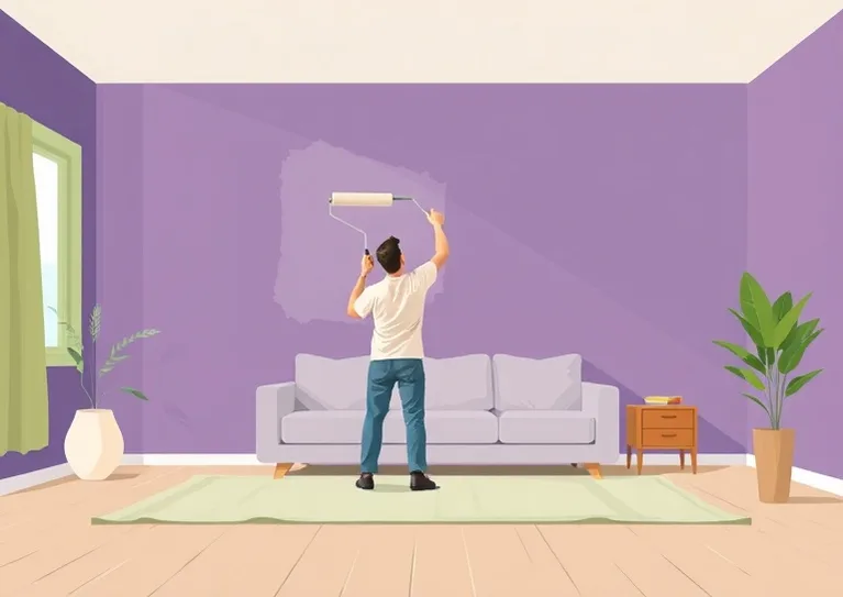 Peintre appliquant la peinture au rouleau sur un mur de salon